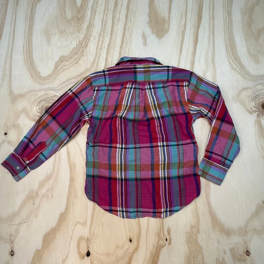 Vintage Nordstrom Kids Plaid Button Down Shirt Multi Color Made in USA Size 7
